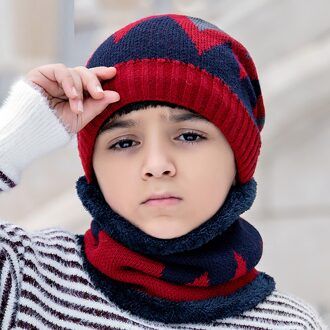 Warm Mutsen Hoed Voor Meisje Ring Sjaal Pompoms Winter Hoeden Gebreide Caps Sjaal 2 Stuks Mode Muts Sjaal set Voor Kind wijn