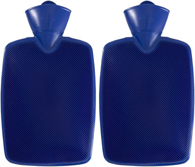 Warm water kruik - 2x - kunststof kruik - zonder hoes - blauw - 1,8 liter