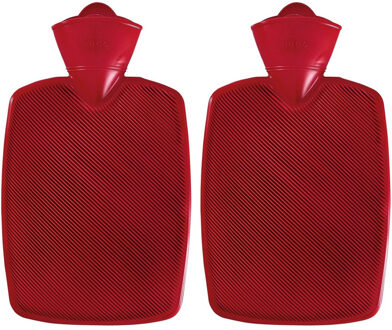 Warm water kruik - 2x - kunststof kruik - zonder hoes - rood - 1,8 liter