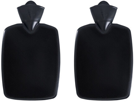 Warm water kruik - 2x - kunststof kruik - zonder hoes - zwart - 1,8 liter