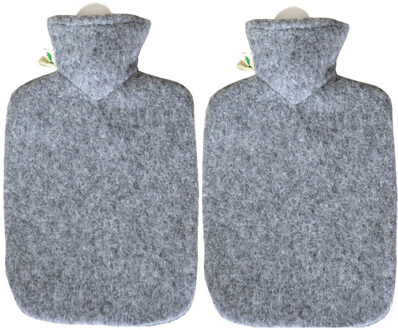 Warm water kruik met viltlook hoes - 2x - grijs - 2 liter - viltlook