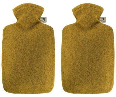 Warm water kruik met viltlook hoes - 2x - oker geel - 2 liter - viltlook