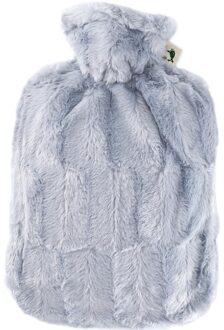 Warm water kruik met warme bont hoes - grijs - 1800 ml - hoogpolig pluche