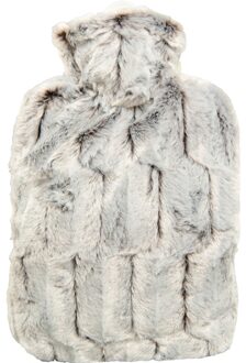 Warm water kruik met warme bont hoes - lichtgrijs - 1800 ml - hoogpolig pluche