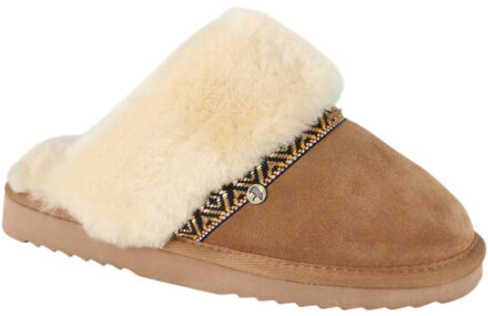 Warmbat Flurry suede tape cognac dames pantoffel (open hiel) - maat 37 Bruin