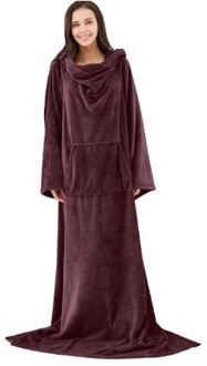 Warme Deken Lange Coral Fleece Deken Met Mouwen Coral Fleece Pocket Deken Volwassen Winter Wassen Flanel Dekens Gewaad bruin blanket