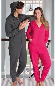 Warme onesie/jumpsuit donkergrijs voor heren - huispakken volwassenen L/XL (42/44- 52/56)