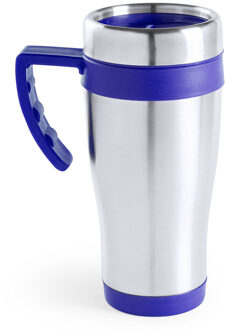 Warmhoudbeker/thermos isoleer koffiebeker/mok - RVS - zilver/blauw - 450 ml - Thermosbeker