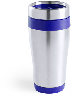 Warmhoudbeker/thermos isoleer koffiebeker/mok - RVS - zilver/blauw - 450 ml - Thermosbeker