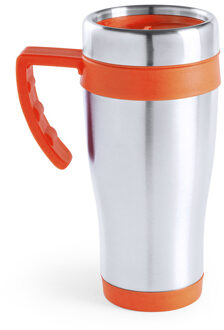 Warmhoudbeker/thermos isoleer koffiebeker/mok - RVS - zilver/oranje - 450 ml
