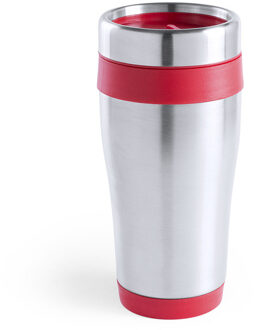 Warmhoudbeker/thermos isoleer koffiebeker/mok - RVS - zilver/rood - 450 ml - Thermosbeker