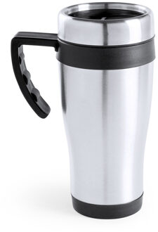 Warmhoudbeker/thermos isoleer koffiebeker/mok - RVS - zilver/zwart - 450 ml - Thermosbeker