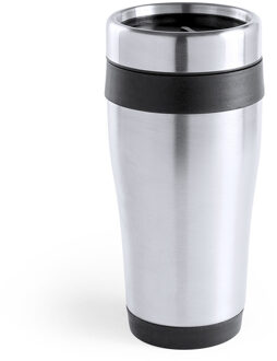 Warmhoudbeker/thermos isoleer koffiebeker/mok - RVS - zilver/zwart - 450 ml