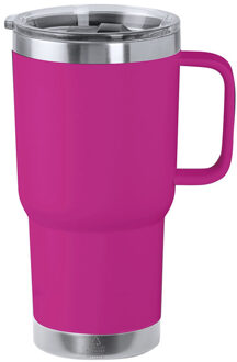 Warmhoudbeker/thermosbeker STACY - tumbler - grote koffiebeker - RVS - fuchsia roze - 590 ml