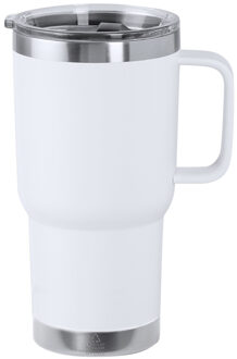 Warmhoudbeker/thermosbeker STACY - tumbler - grote koffiebeker - RVS - wit - 590 ml