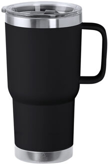 Warmhoudbeker/thermosbeker STACY - tumbler - grote koffiebeker - RVS - zwart - 590 ml
