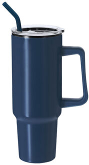 Warmhoudbeker/thermosbeker STANFORD - XXL drinkbeker/tumbler - RVS - blauw - 1200 ml