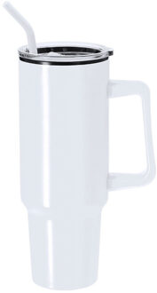 Warmhoudbeker/thermosbeker STANFORD - XXL drinkbeker/tumbler - RVS - wit - 1200 ml