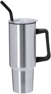 Warmhoudbeker/thermosbeker STANFORD - XXL drinkbeker/tumbler - RVS - zilver - 1200 ml