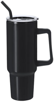 Warmhoudbeker/thermosbeker STANFORD - XXL drinkbeker/tumbler - RVS - zwart - 1200 ml