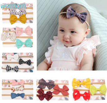 Warmom 3PCS/lot Bowknot Baby Girls Headband Infant Elastic Nylon Hair Band Bandeau Newborn Headwear Kids Hair Accessories Gifts