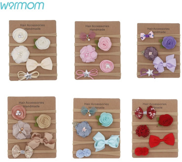 Warmom 5PCS Baby Girls Rose Flower Bowknot Headband Set Newborn Cute Elastic Princess Beauty Headdress Hair Accessory Decoration