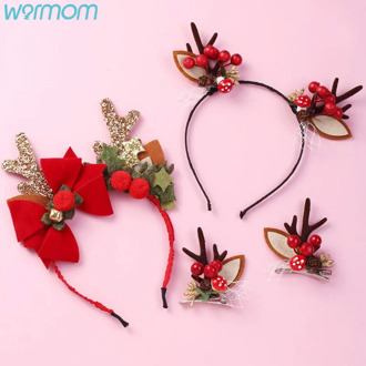 Warmom Christmas Gifts for Kids Red Bow Elk Headband Christmas Party Headwear Infant Toddler Hair Band Baby Girls Accessories