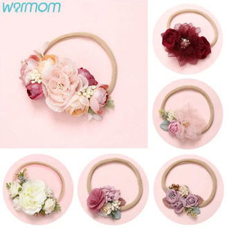 Warmom Flower Headbands For Baby Handmade Bundle Nylon Elastic Hair Band Baby Hairband Headdress Newborn Hair Accessories