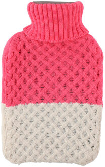 Warmwater Kruik - 2 liter - met gebreide hoes - roze/beige - bedkruik