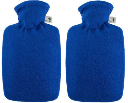 Warmwater kruik - 2x - blauw - 1,8 liter - met fleece hoes - bedkruik