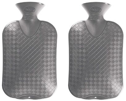 Warmwater kruik - 2x - grijs - geribbeld - 2 liter - bedkruik