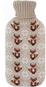 Warmwaterkruik - 2L - beige - met hoes - kruik - winter print - vos