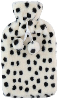 Warmwaterkruik - 2L - wit/zwart - met hoes - kruik - stippen