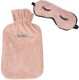 Warmwaterkruik en Masker - 2L - roze - satijn - kruik - oogmasker - slaapmasker