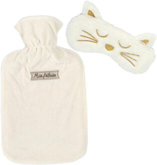 Warmwaterkruik en Masker - 2L - wit - satijn - kruik - oogmasker - slaapmasker