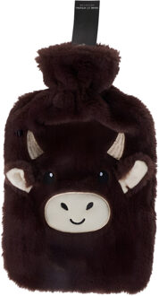 Warmwaterkruik - koe - donkerbruin - 2L - pluche - met hoes - kruik