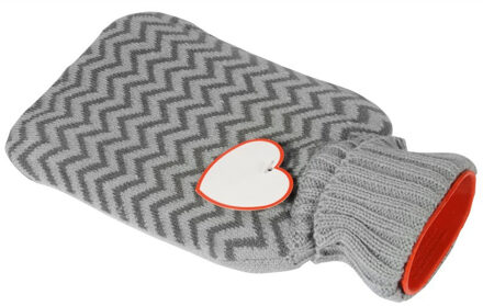 Warmwaterkruik met hartje en pluche hoes - grijs - 0,75 liter -24 x 14 cm - Kruiken