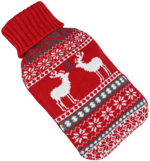 Warmwaterkruik - rood - met hoes - 2L - kerst print - kruik