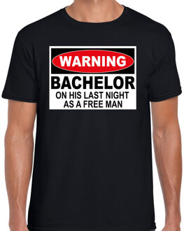 Warning bachelor free man vrijgezellen feest t-shirt zwart heren XL