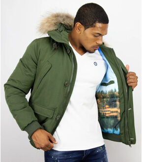 Warren Webber Winterjas kort met bontkraag - maat XS Groen