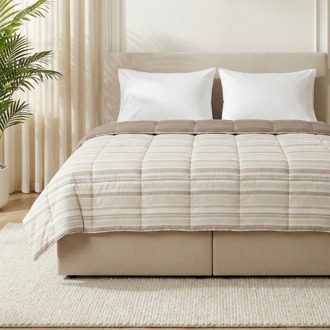 Wasbaar Easy Dekbed Zonder Overtrek - Zonder Overtrek - Horizontal Lines - Beige - Dekbed-Discounter.nl Taupe - 140 x 200 cm