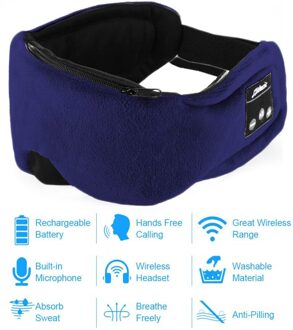Wasbaar Slapen Hoofdtelefoon Oogmasker Draadloze Bluetooth 5.0 Oortelefoon Slaap Zacht Oogmasker Handsfree Stereo Headset Met Microfoon Blauw