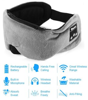 Wasbaar Slapen Hoofdtelefoon Oogmasker Draadloze Bluetooth 5.0 Oortelefoon Slaap Zacht Oogmasker Handsfree Stereo Headset Met Microfoon Grijs