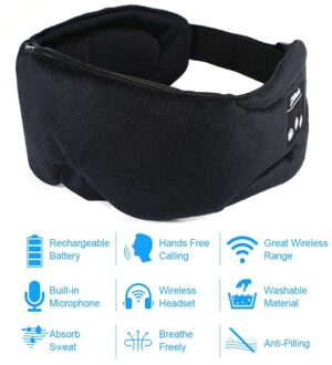 Wasbaar Slapen Hoofdtelefoon Oogmasker Draadloze Bluetooth 5.0 Oortelefoon Slaap Zacht Oogmasker Handsfree Stereo Headset Met Microfoon zwart