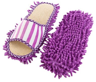 Wasbare Dust Mop Slippers Schoenen Microfiber Cleaning Huis Mop Slippers Multifultional Floor paars