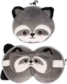 Wasbeer knuffel/reiskussen/slaapmasker - 2-in-1 set - voor kinderen