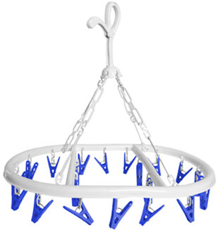 Wasgoed droogcarrousel/droogmolen - 20 clips/knijpers - wit/blauw - kunststof - 29 x 42 cm