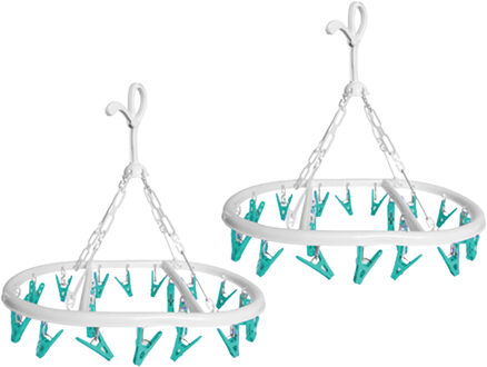 Wasgoed droogcarrousel/droogmolen - 2x - 20 clips/knijpers - wit/groen - kunststof - 29 x 42 cm