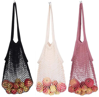Washable Cotton Mesh Net String Shopping Bag Portable Reusable Grocery Bags Foldable Fruit Storage Handbag Net Tote Organizer