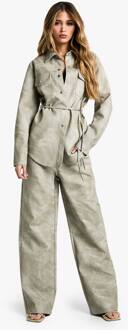 Washed Kunstleren Broek Met Rechte Pijpen, Washed Khaki - 38